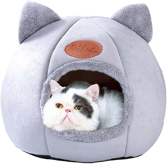 Cat Beds for Indoor Cats, Cozy Cat Cave Bed Dog House (Gray, XL-15.75in)