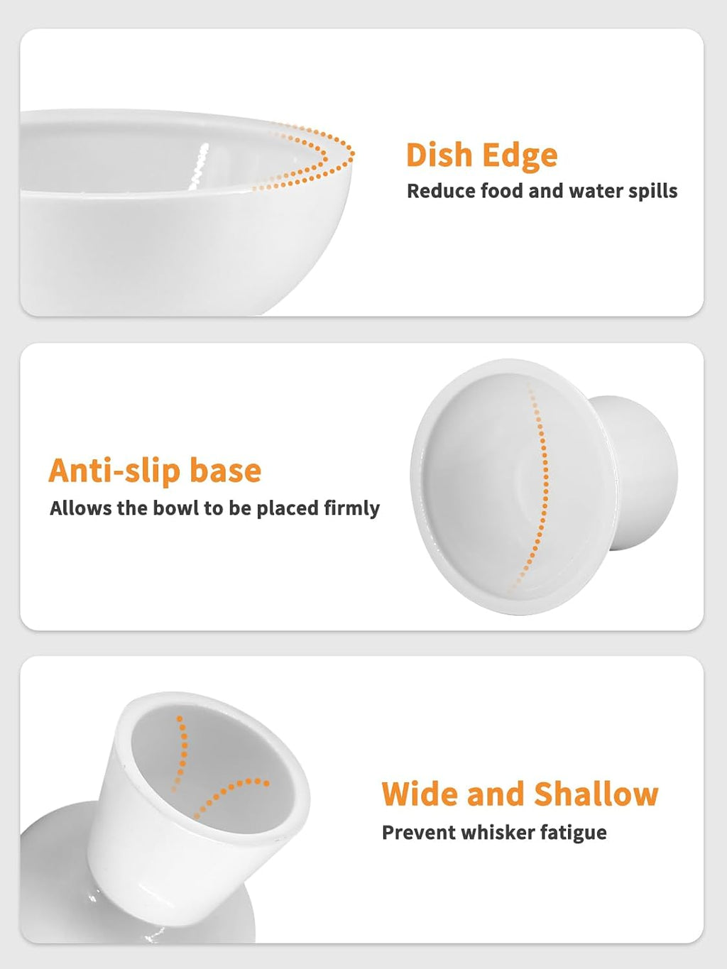LoeJan Elevated Food and Water Bowls Set, Extra Wide and Raised Ceramic Feeder, Anti-Vomit Whisker-Free Pressure Cat Feeding Bowl for Kittens Adult Cats Small Dogs (White, Food Bowl)