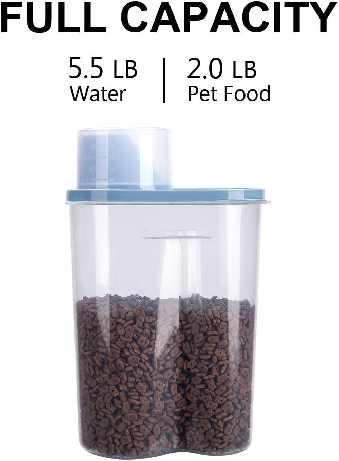2 Pack 2lb/2.5L Pet Food Storage Container with Measuring Cup for Small Dog, Cat, Waterproof-BPA Free