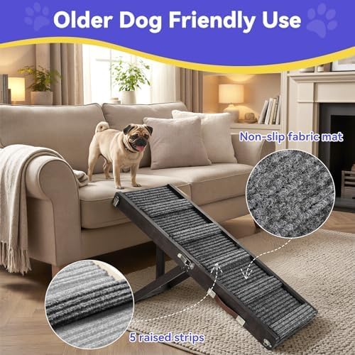 Pawaboo 2026 Upgraded Small Dog Ramp for Couch Foldable, 5 Ajustable Height