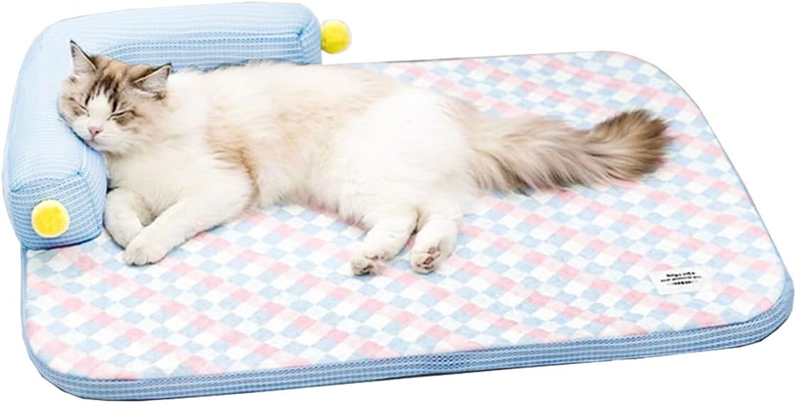 All-Season Ice Fabric Cat Bed with Cushioned Pillow Washable Mat for Pets