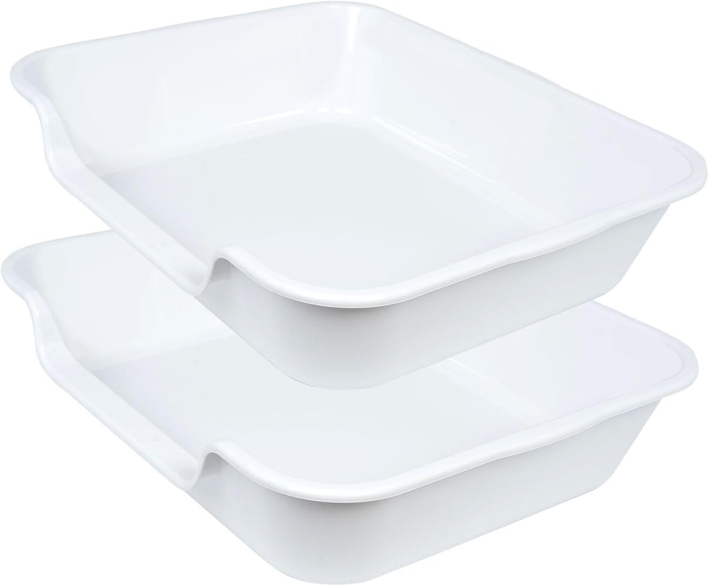 Extra Large Low Entry ABS Cat Litter Box, White, 24" L x 20" W, 2 Pack | Durable low entry litter box, non-stick, odor-free, ideal for seniors, kittens, rabbits, large cats and multi-pet homes.
