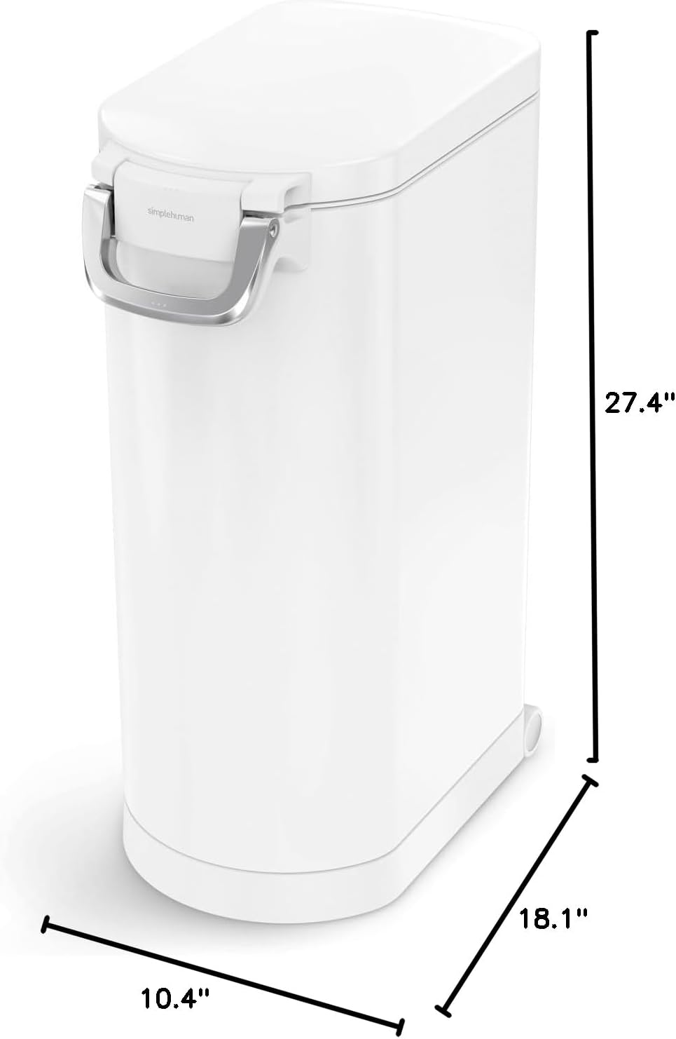 simplehuman X-Large Pet Food Storage Container, Holds 36-44 lb / 16-20 kg of Dry Dog Food, Cat Food, or Bird Seed, Airtight Lock-Tight Lid with Magnetic Scoop, BPA-Free, White Steel