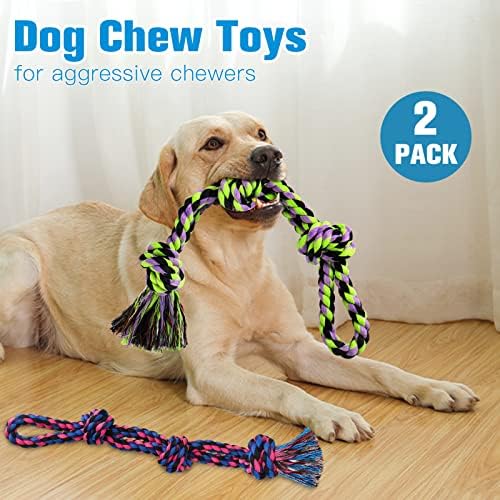 UPSKY Dog Rope Toys 2 Nearly Indestructible Dog Toys, Dog Toy for Medium to Large Breed, Dental Cleaning Chew Toys, Dog Tug Toy for Boredom, Dog Teething Toys, Dog Rope Toy for Aggressive Chewers | Indestructible Pet Toys, Natural Cotton, Dog Tug Toys ...
