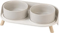 Elevated Ceramic Dog Bowl Set - Double Dog Feeding Bowls with Stand Splash Proof - Raised Dishes for Food and Water - Ideal for Small to Medium Dogs - 2 x 720 ml - 11.3 oz - Grey