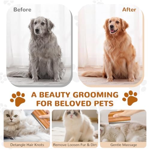 Pawaboo Deshedding Brush for Dogs&Cats, Wood Dog Hair Removal Comb, 5.1inch