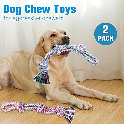 UPSKY 2 Pack Dog Rope Toys, Heavy Duty Dog Chew Toy for Aggressive Chewers | Indestructible Pet Toys, Natural Cotton, Dog Tug Toys for Boredom, Teeth Clean, for Medium to Large Breed Dogs