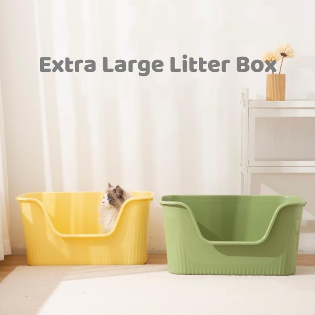 Extra Large Litter Box with High Sides 25.27" Lx17.83 Wx13.11 H,Anti-Splashing,Tool-Free Assembly,Multi Kitty Cat Litter Box,Jumbo (Yellow)