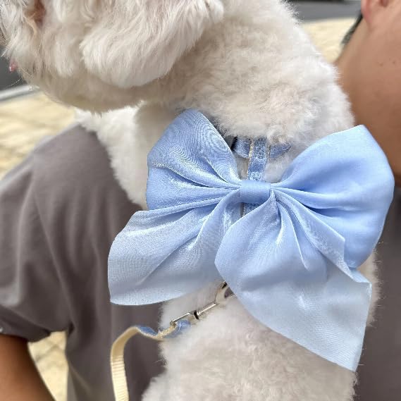 Cute Leash and Bow H-Shaped Design Harness for Small Cats Dogs, Proof Soft Adjustable Vest Easy Control Breathable Harnesses for Small Cats Dogs (Blue M 8-15LBS)