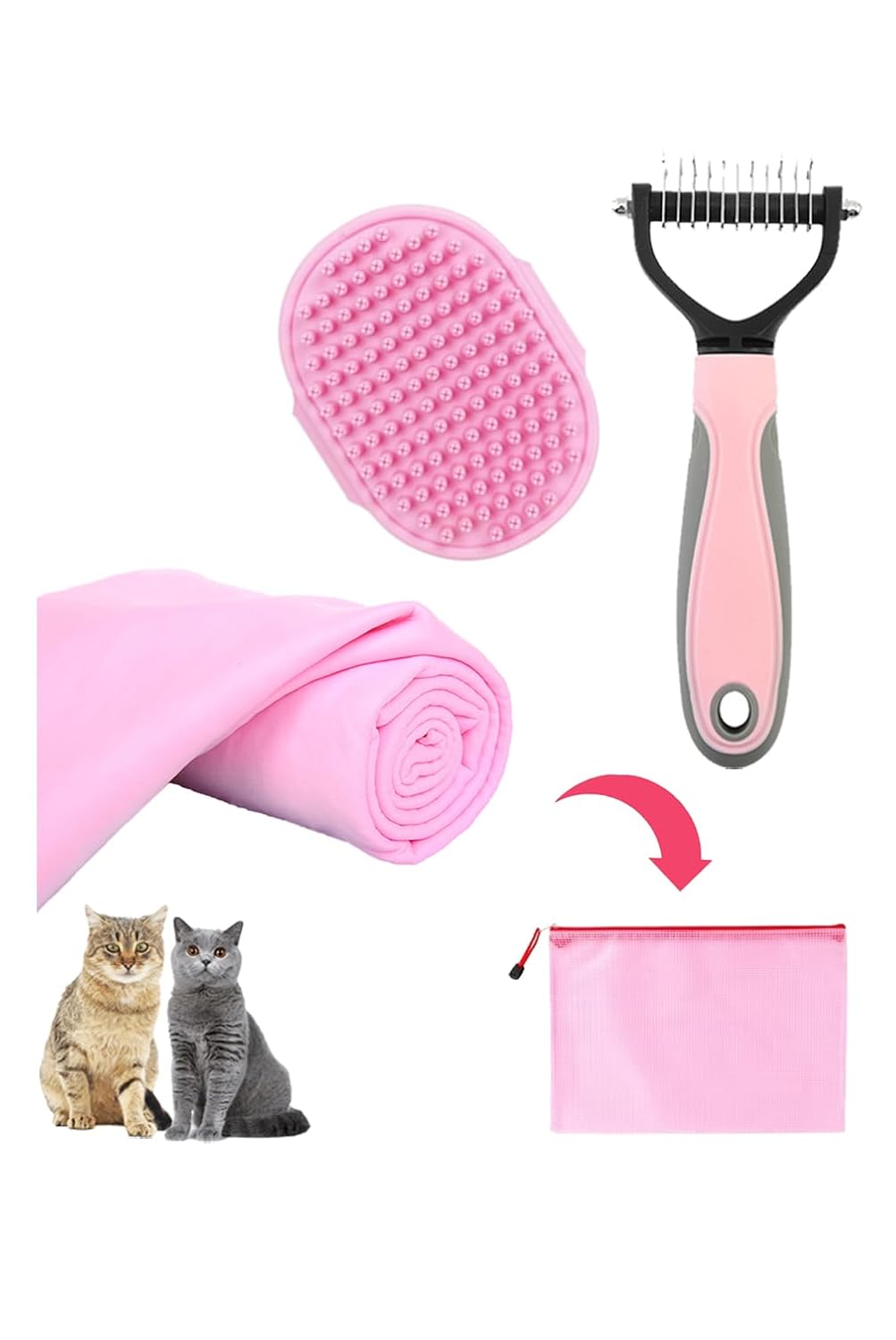 Cat Brush for Grooming Pink Towel