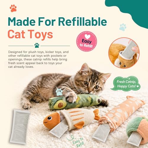 (10-Pack) Refillable Catnip Kicker Toy Kits, Natural Catnip Tea Bags for Cats, 9g Catnip Pouches, Non-Woven Mess-Free Cat Toy Refills, Additive-Free, Vacuum Sealed, Total 90g