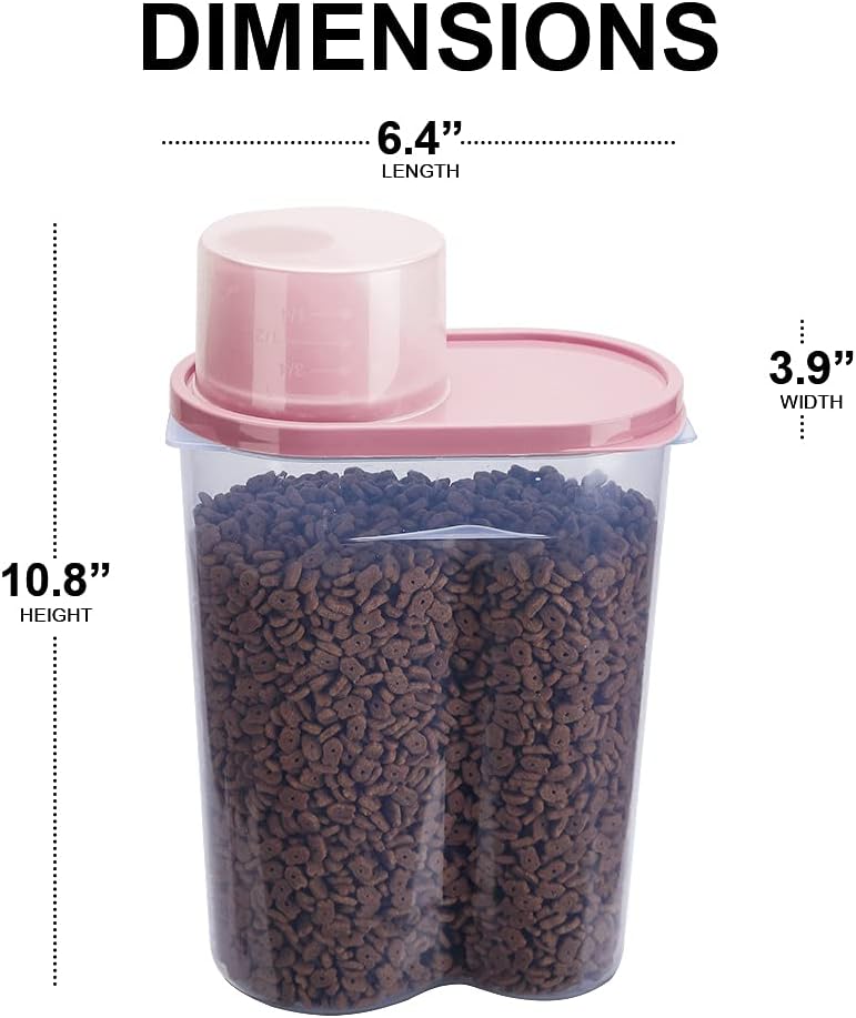 2 Pack 2lb/2.5L Pet Food Storage Container with Measuring Cup for Small Dog, Cat, Waterproof-BPA Free