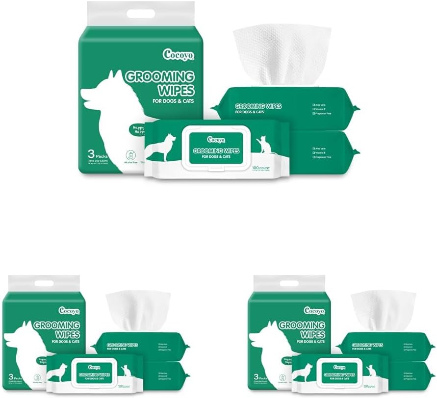 COCOYO Disposable Wet Wipes-Dogs & Cats I Wipes-for Cleaning & Deodorizing - Plant-Based,Hypoallergenic Pet Wipes for Puppies, Paws, Butt, & Body - Fragrance Free, 300 Count (Pack of 3)