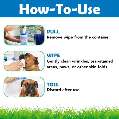 Squishface Wrinkle Wipes – 5”x7” Large Dog Wipes - Deodorizing, Tear Stain Remover – Great for English Bulldog, Pugs, Frenchie, Bulldogs, French Bulldogs & Any Breed! (80 Count) (Pack of 2)