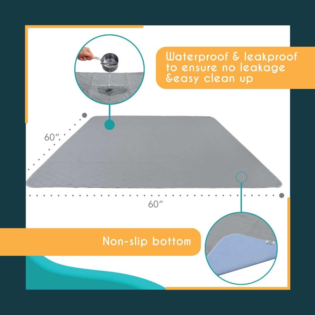 Premium XL Non-Slip, Washable, Leakproof Dog Playpen Mat (60"x60")