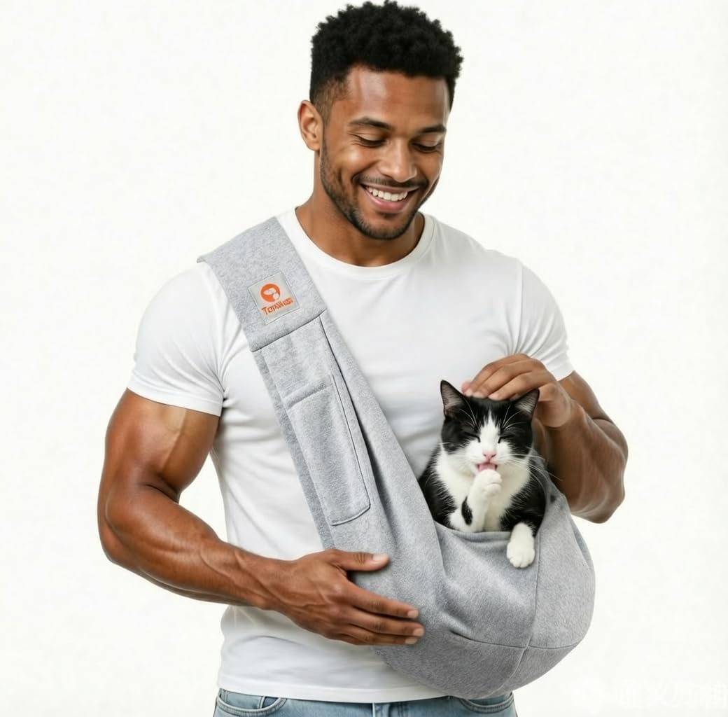 Tomkas Dog Cat Carrier Sling Classic Pocket & Classic Strap(S,Grey)
