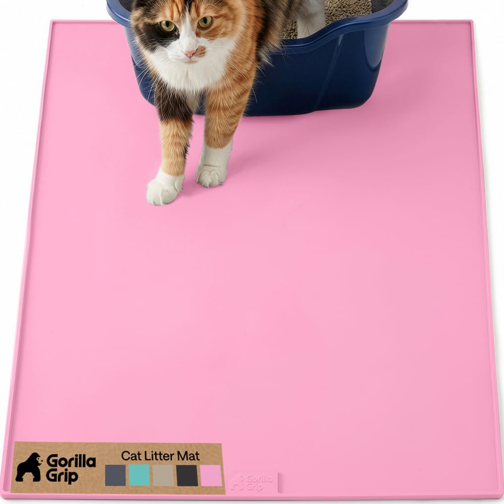 GORILLA GRIP Cat Litter Mat, Easy Clean Silicone Mats, 35x23 Pink