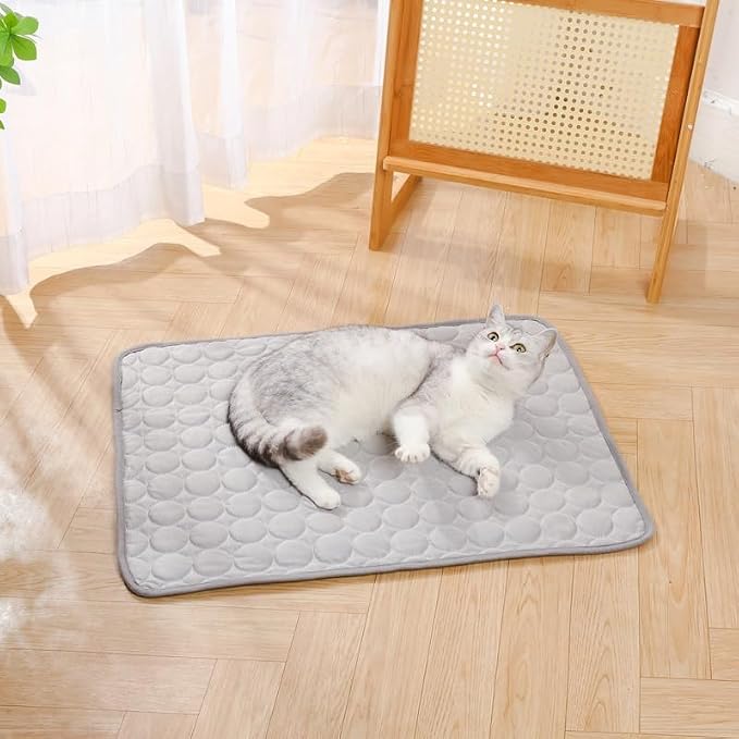 Pet Cooling Mat, ICY nap Dog mat, Portable Washable Ice Silk Cooling Pad for Dogs Cats, Breathable Foldable Mat for Large Small Dogs, Summer Cool Mat for Kennel Floor Car Sofa(Gray,Large)