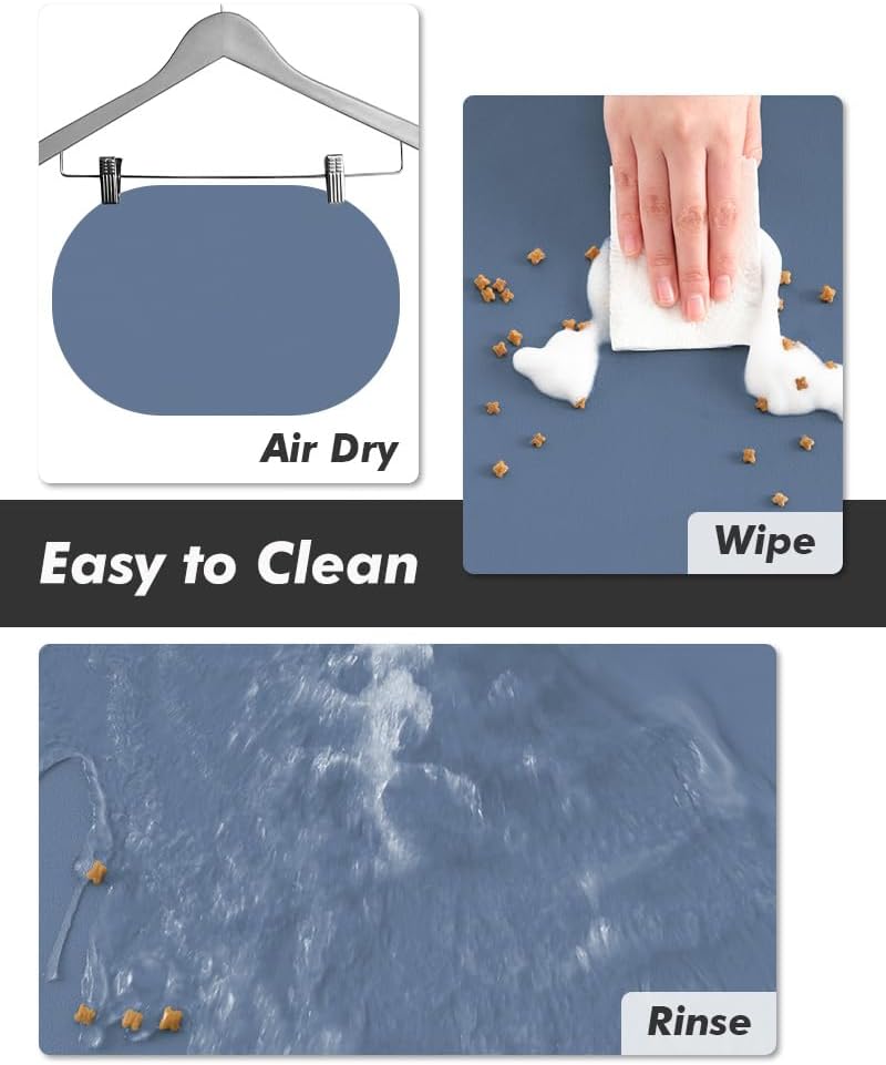 MontVoo Absorbent Dog Food Mat-Dog Mat for Food and Water Bowl | Quick Dry Pet Dish Mat, No Stains & Easy Clean Cat Rug for Messy Drinkers Cat Accessories Pet Supplies, 14"x22", Blue