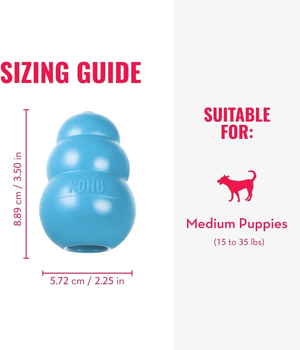 KONG Puppy - Natural Teething Rubber Chew Toy for Dogs - Stuffable Dog Toy for Extended Playtime - Chew & Fetch Toy for Puppies - for Medium Puppies - Blue (Pack of 4)