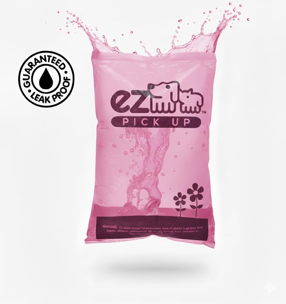 1000 Pet Waste Disposal Dog Poop Bags EZ Pick Up Bag | pink, large size 8"x13", doggy clean up poopy training bags