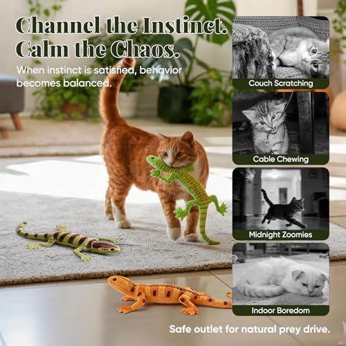 CiyvoLyeen Plush Lizard Catnip Toys for Indoor Cats 4 Pack | Interactive Lizard Cat Chew Kicker Toys, Boredom Relief, Soft Durable Plush with Catnip, Funny Gift for Cat Lovers & Kitten