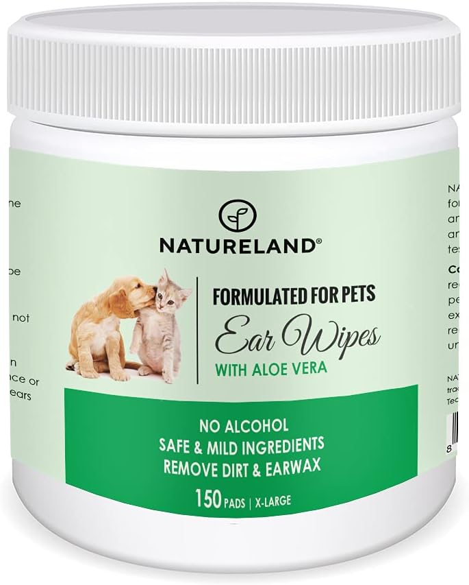 Natureland Dog Ear Wipes, Extra Large Otic Cleaning Pads, 150 Count