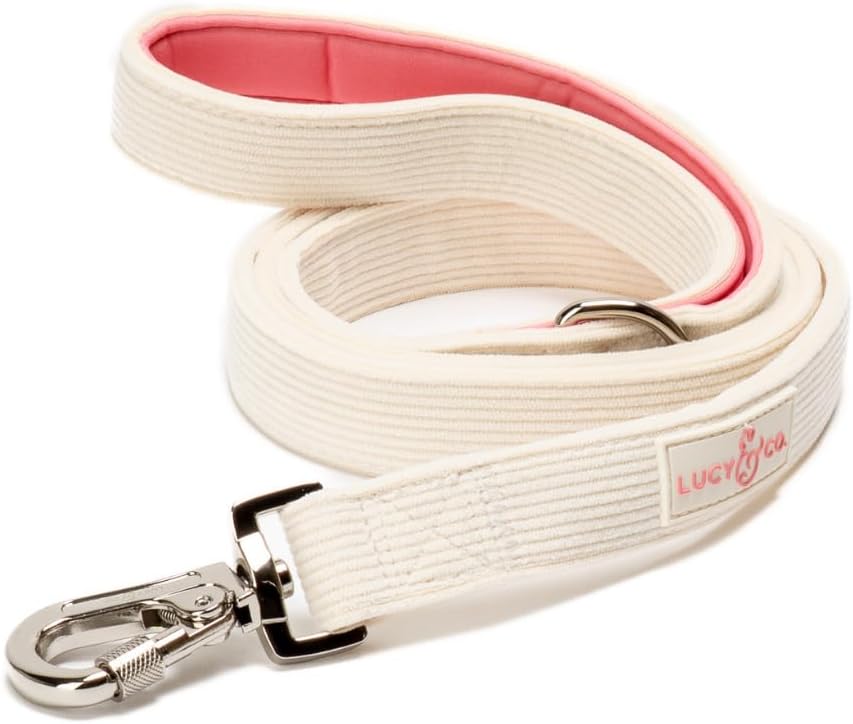 Lucy & Co. Ivory Corduroy Dog Leash, Durable Dog Lead with Heavy Duty Hardware, Large