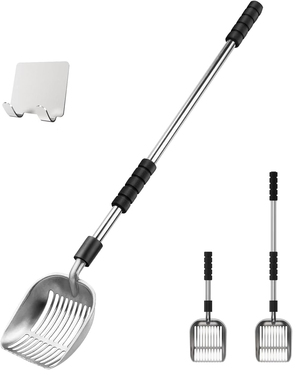 Depets Cat Litter Scoop, Long Handle Metal Litter Scooper - No Bending | Detachable, Deep Shovel, Comfort Foam Grip, Easy & Fast Sifting, Heavy Duty Stainless Steel, Litter Sifter with Storage Hook