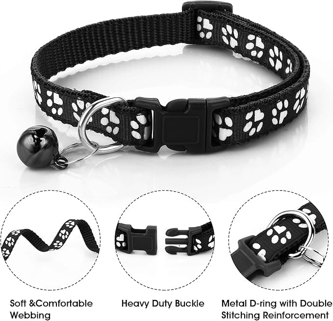 Orange Kitten Collar with Bell Leash Set, Puppy Collar and Leash Pawprint Dog Collars for Small Dogs Adjustable Cat Collar for Tiny Little XXS XS Extra Small Breed Pets Girls Boys