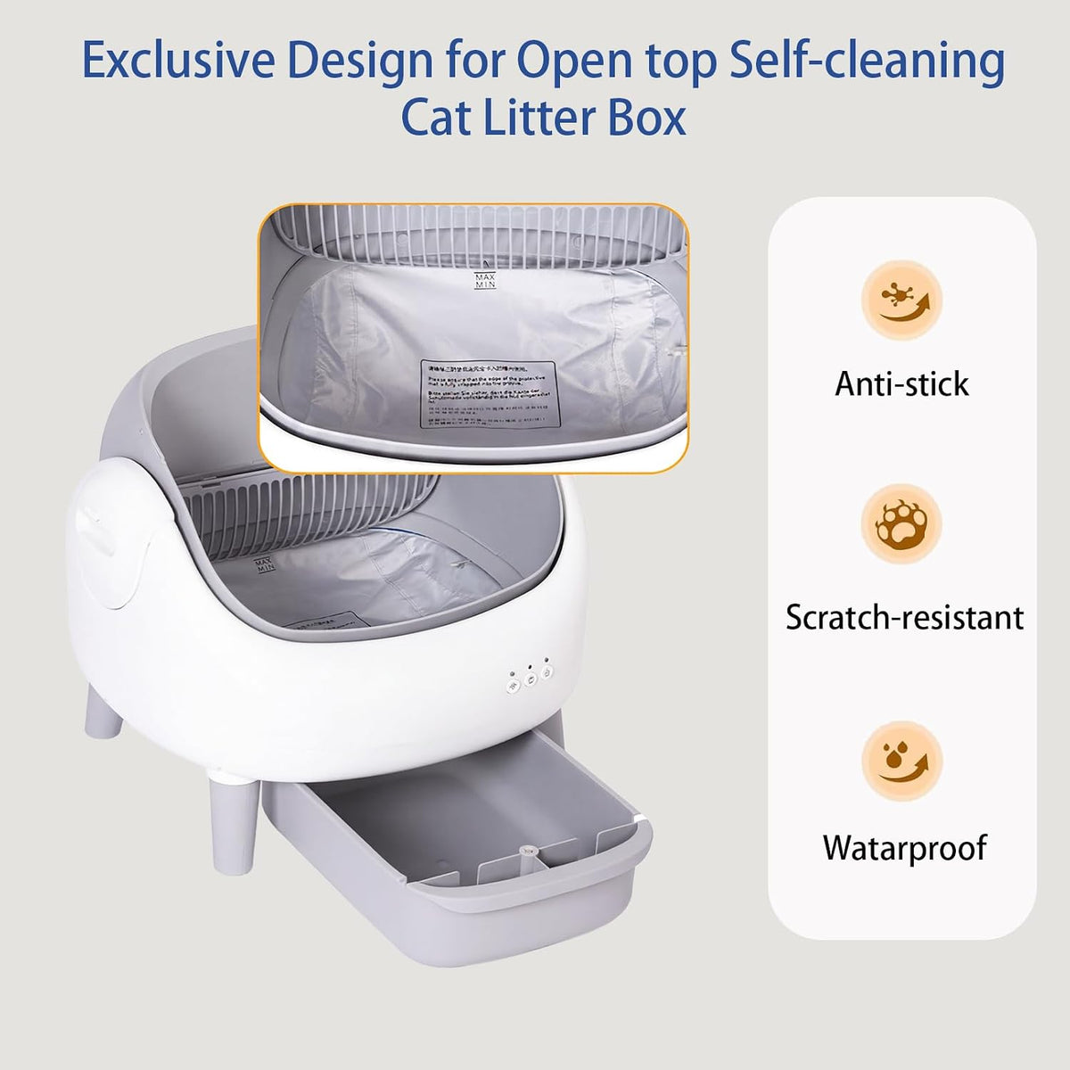 Waterproof Pads for Open Top Self-Cleaning Cat Litter Box, 2-Pack | Washable Removable Cat Litter Box Pads, Leak-Proof Replacement Liner Accessories