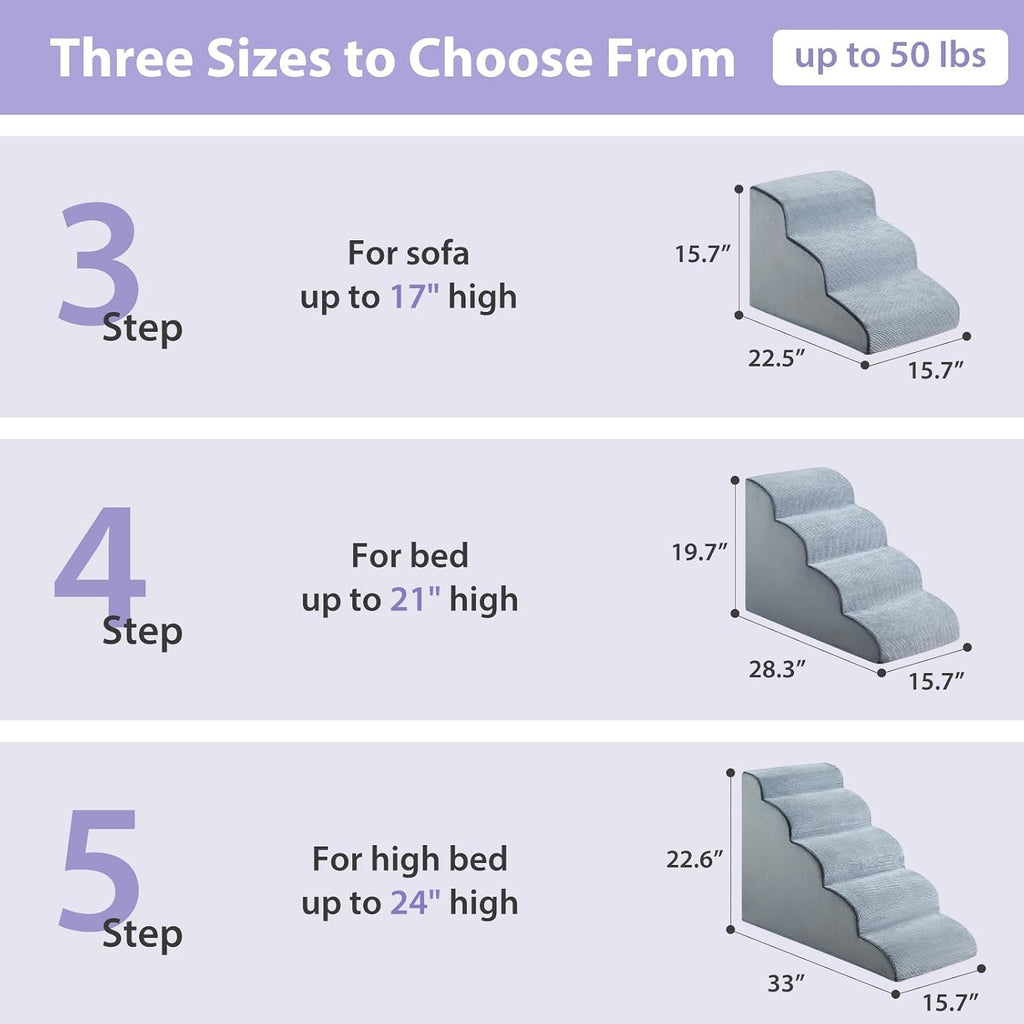 LEXTRO Dog Stairs for Small Dogs, 3-Steps Dog Ramp for Bed and Couch, Pet Stairs with Highly Supportive Foam and Non-Slip Bottom, Dogs Steps for Cat & Doggie (High 15.7 Inch)