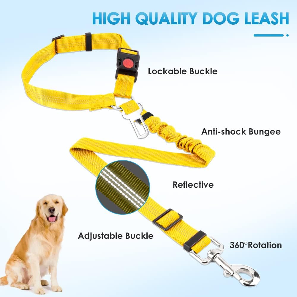 SlowTon Dog Seat Belt for Car, 2 Pack Dog Car Harness Seatbelt with Bungee
