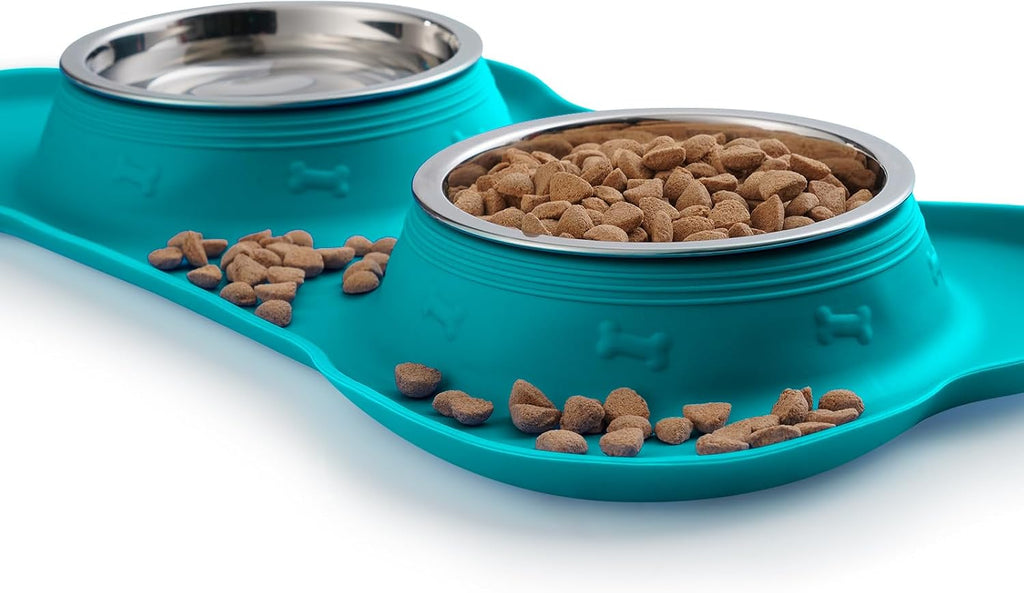 Hubulk Pet Dog Bowls 2 Stainless Steel Dog Bowl with No Spill Non-Skid Silicone Mat + Pet Food Scoop Water and Food Feeder Bowls for Feeding Small Medium Large Dogs Cats Puppies (Large, Green) 