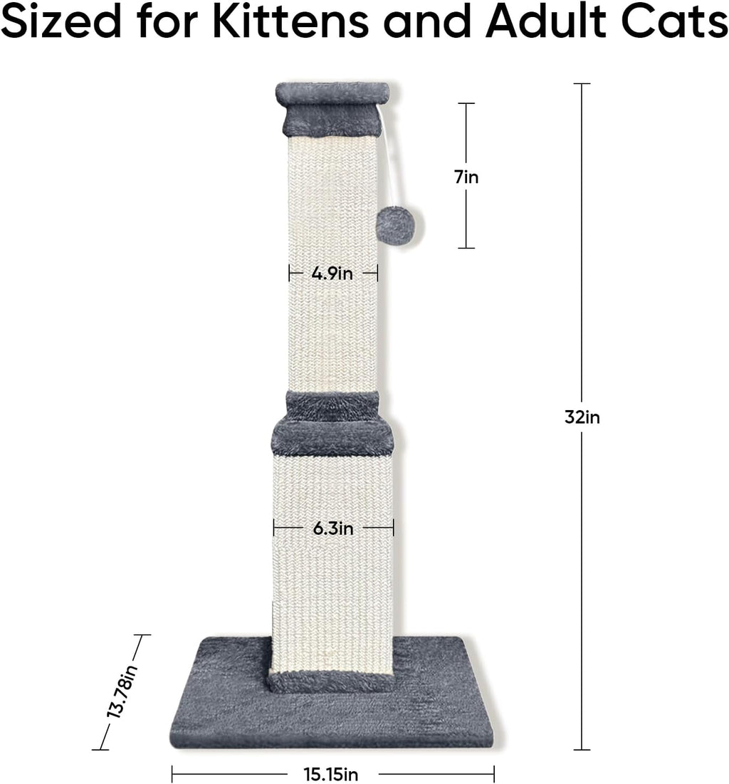Cat Scratching Post for Indoor Cats, 32Inch Sisal Cat Scratcher
