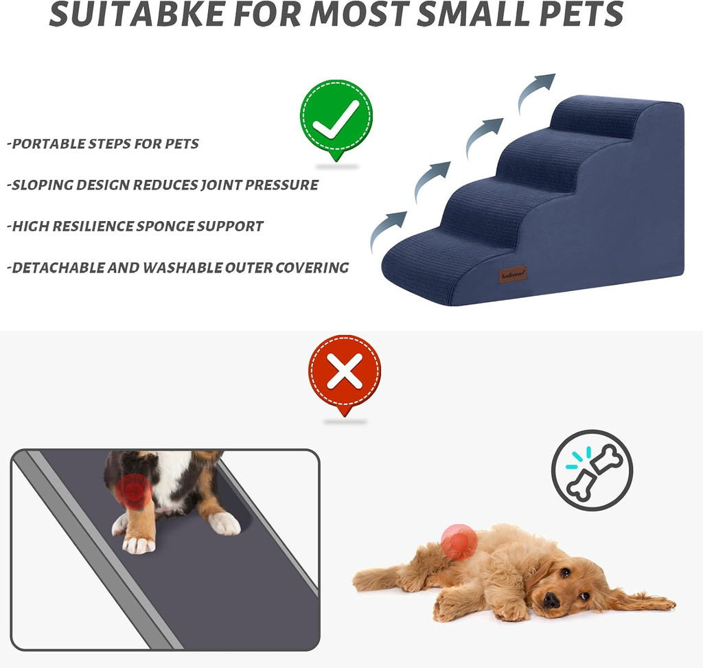 Aodisman Dog Steps for Bed or Couch,4-Step Pet Stairs Ramp for Small Dogs