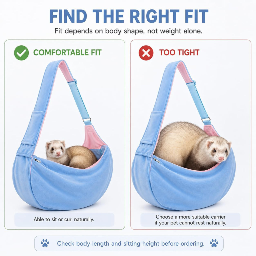 Ferret Sling Carrier, Soft Fleece Small Pet Carrier Bag with Adjustable Shoulder Strap, Hands-Free Bonding Travel Pouch for Guinea Pigs, Kittens, Puppies & Small Rabbits Under 10 lbs, Blue