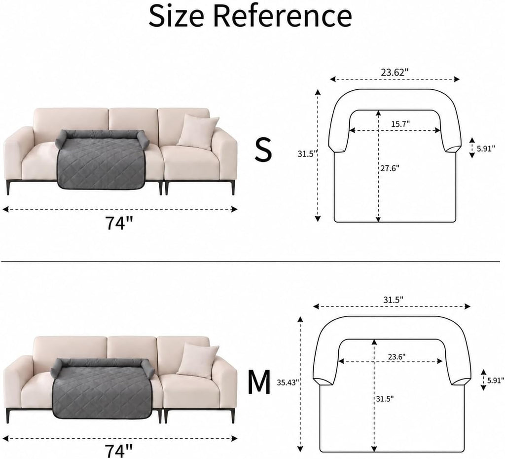 Calming Dog Couch Bed with Head Support, Waterproof Sofa Cover, Grey, S