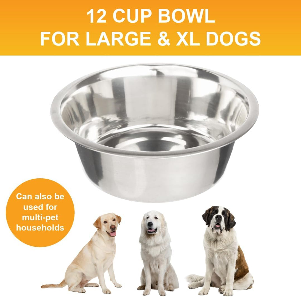 Neater Pet Brands 12 Cup (96 oz.) Stainless Steel Dog Bowls, 1 Single Large Dog Water Bowl or Food Bowl for Indoors or Outdoors, Metal Bowls for Large Breed, Dishwasher Safe Dish for Extra Big Dogs 