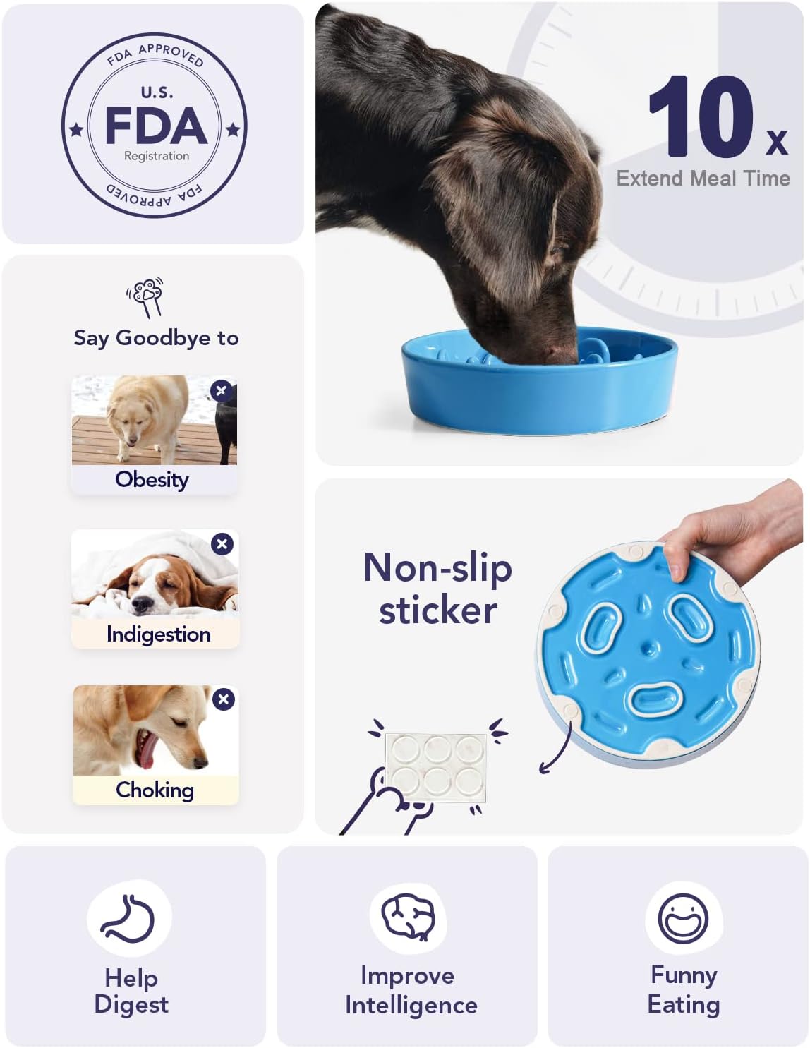 LE TAUCI Dog Bowls Slow Feeder Ceramic, 1.5 Cup Slow Feeding Bowl for Small and Medium Breed, Puzzle Dog Food Bowl for Fast Eater, Vortex Blue 