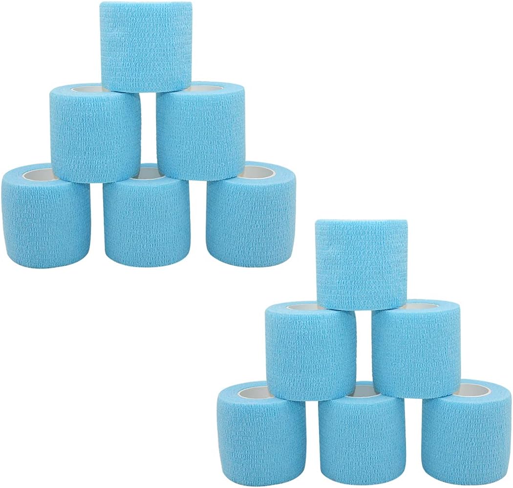 [12 Pack-2" x5Yards] MINGYUE Self Adhesive Bandage Wrap,Athletic Tape,Sports Tape,Wrist and Ankle Wrap Tape,Cohesive Bandage for Vet Tape(Light Blue)