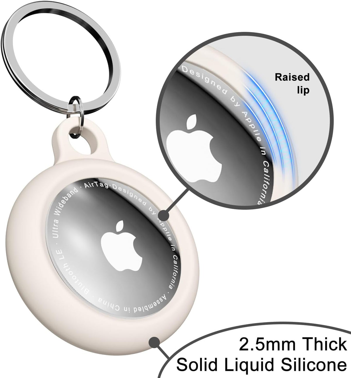 oakxco Beige Airtag Keychain Silicone, Airtag Holder with Key Ring, Air Tag Cover Cute Accessories for Kids, Luggage, Car Dog Collar, Car, Compatible with Apple Airtag Case Waterproof, Cream Stone