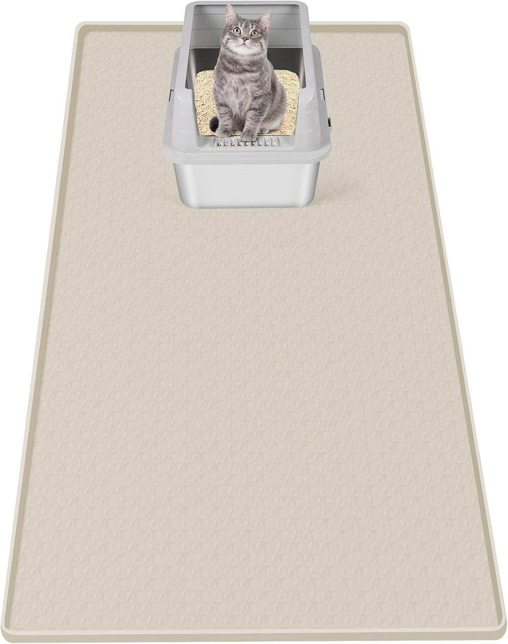Cat Litter Mat for Litter Box 51"x25.6" Extra Large Silicone Mat, Beige