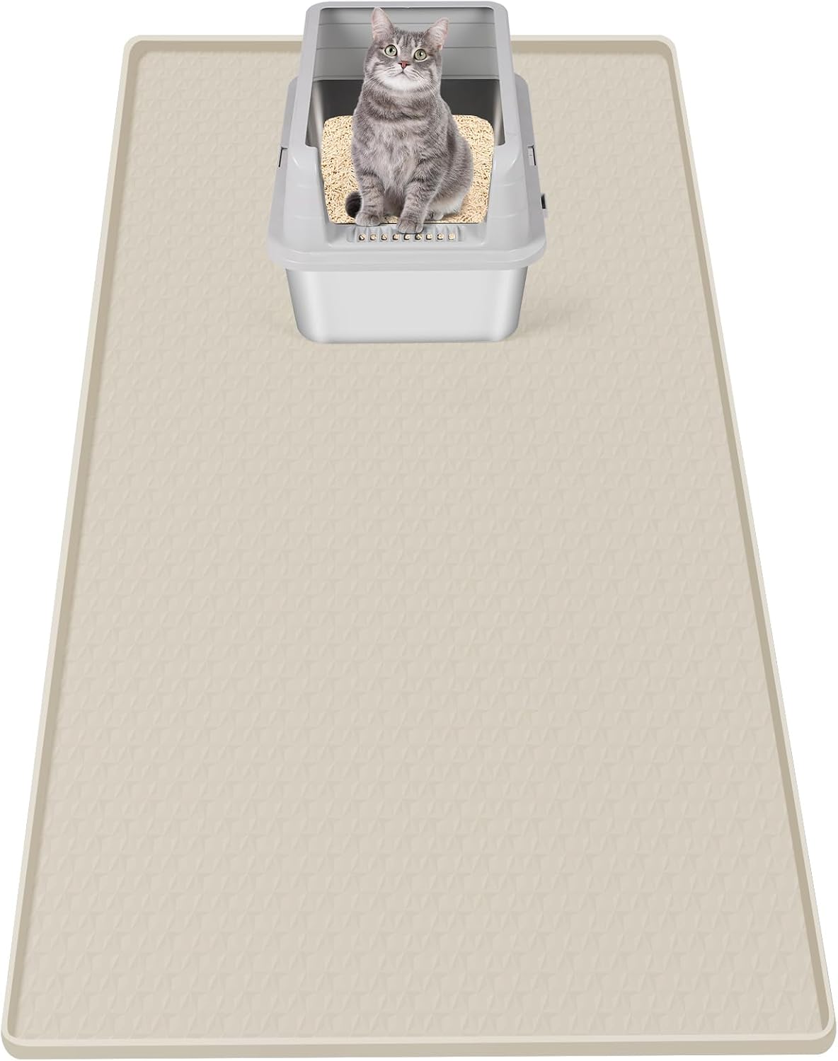 Cat Litter Mat for Litter Box 51"x25.6" Extra Large Silicone Mat, Beige