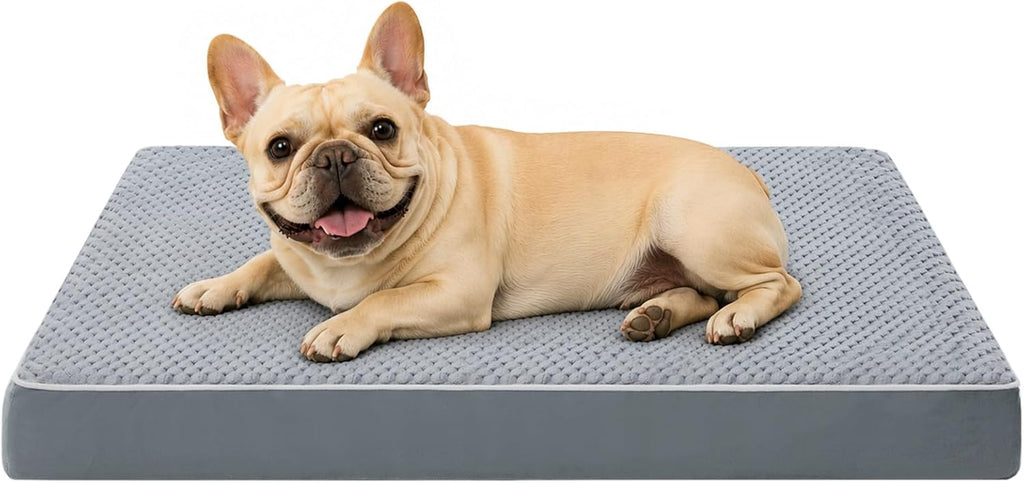 LEXTRO Waterproof Orthopedic Dog Bed for Crate Mat, 35x22 Large Dog Bed Washable with Removable Washable Cover, Comfortable Dogs Crate Pad, Gray