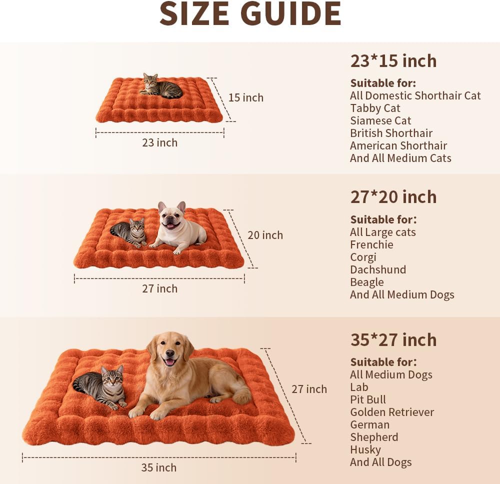 SOMAHE Soft Plush Cat Bed Mat, Machine Washable, Small 23x15 Vibrant Orange