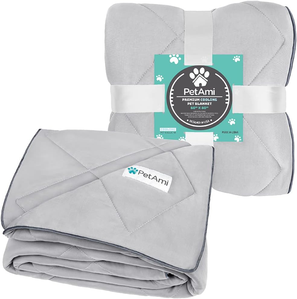 PetAmi Cooling Dog Blanket Queen Lightweight for Pet Cat, 90x90 Light Grey