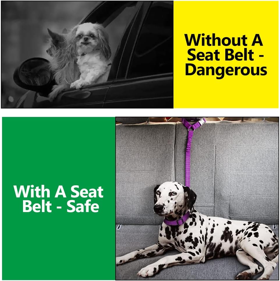 Plutus Pet Dog Seat Belt for Car Headrest, Reflective with Elastic Bungee