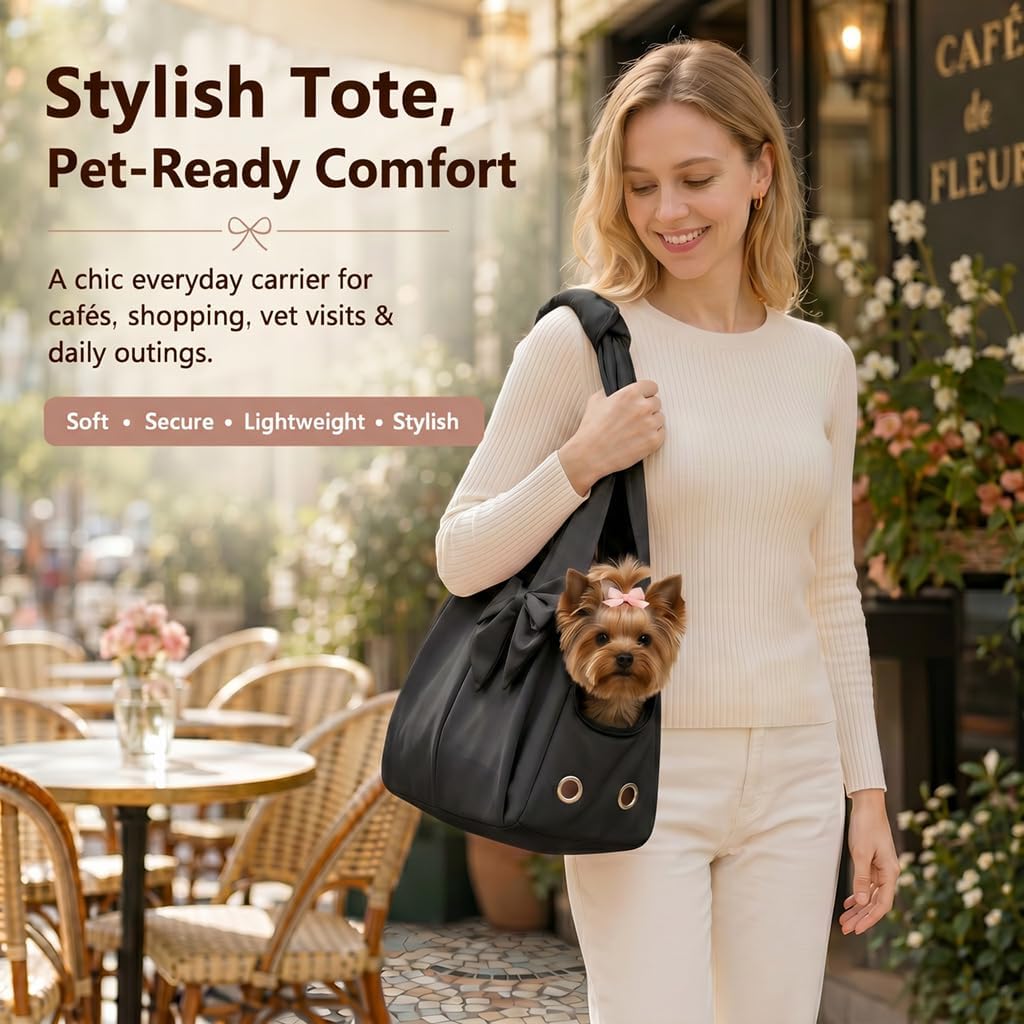 Fashion Dog Purse Carrier for Small Dogs and Cats, Soft-Sided Puppy Tote Bag Up to 13 lbs, Lightweight Pet Carrier with 4 Pockets, Smart Zipper Lock, Pet Travel Bag for Travel Outdoor(Black)
