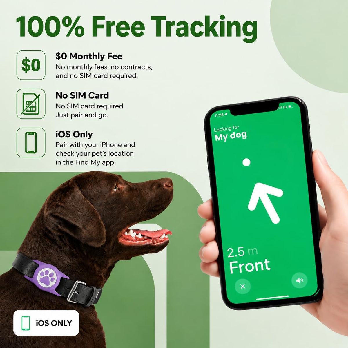 Dog Tracker with Apple Find My, GPS Pet Tracker for Dogs and Cats